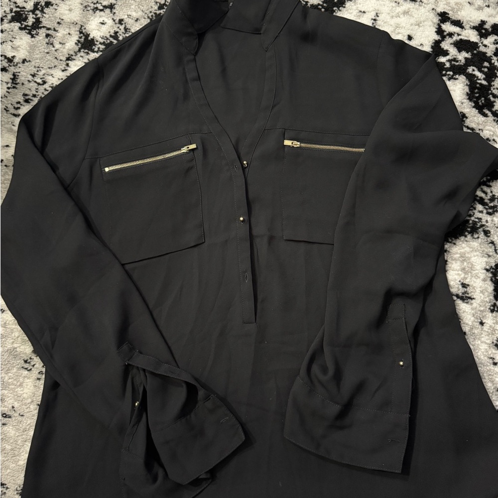 Express Elegant Black Blouse with Gold Zippers